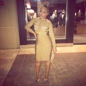 Olive Green Gold Studded Body Con Dress